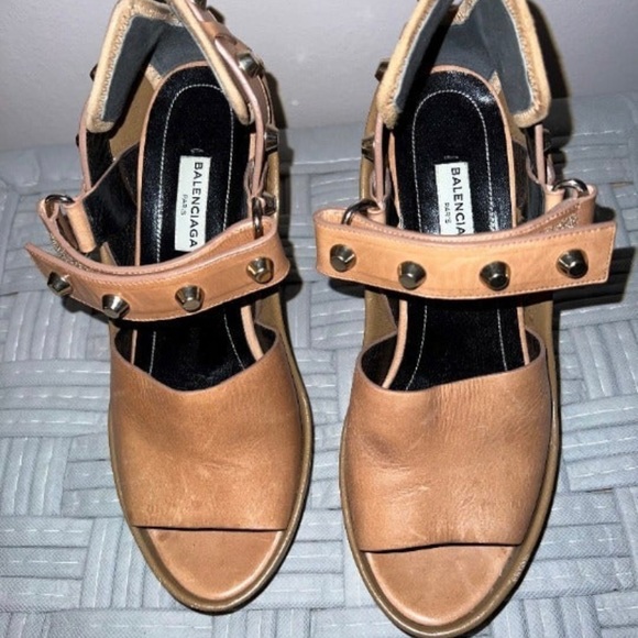 Balenciaga Studded Ankle Strap Wedge Sandals - Picture 4 of 5